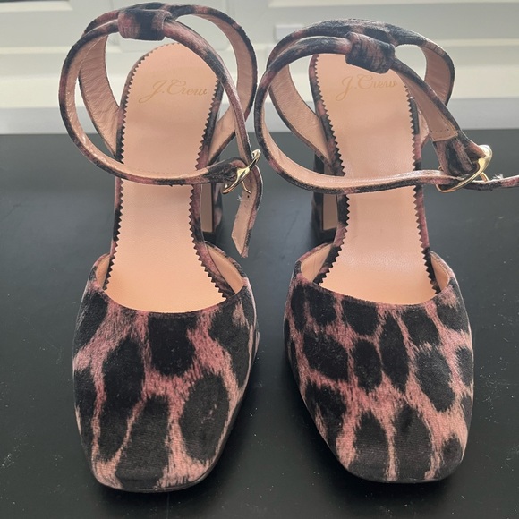 J. Crew Harlow ankle strap pumps velvet leopard - Picture 3 of 8